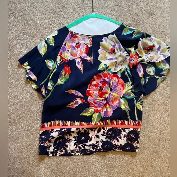 Anthropologie Floral Silk Top 2 - Picture 5 of 9